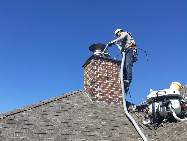 Dedicated Portsmouth Chimney Sweep team member cleaning a chimney in Portsmouth, RI