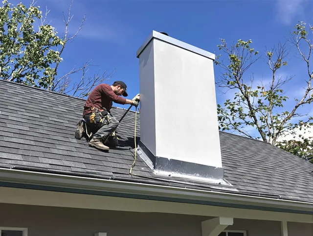 Portsmouth Chimney Sweep team member finishing chimney construction in Portsmouth, RI