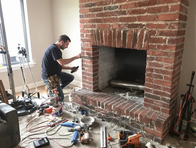 Portsmouth Chimney Sweep specialist finalizing chimney liner service in Portsmouth, RI