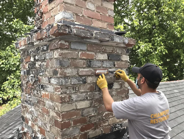 In-progress chimney restoration by Portsmouth Chimney Sweep in Portsmouth, RI