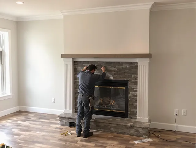 Portsmouth Chimney Sweep finishing a custom fireplace install in Portsmouth, RI